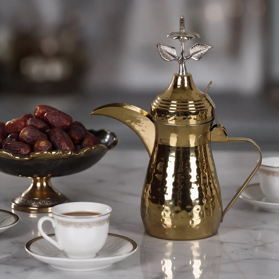 دلة ذهبى هندى وسط وورد 24*8*8 سم