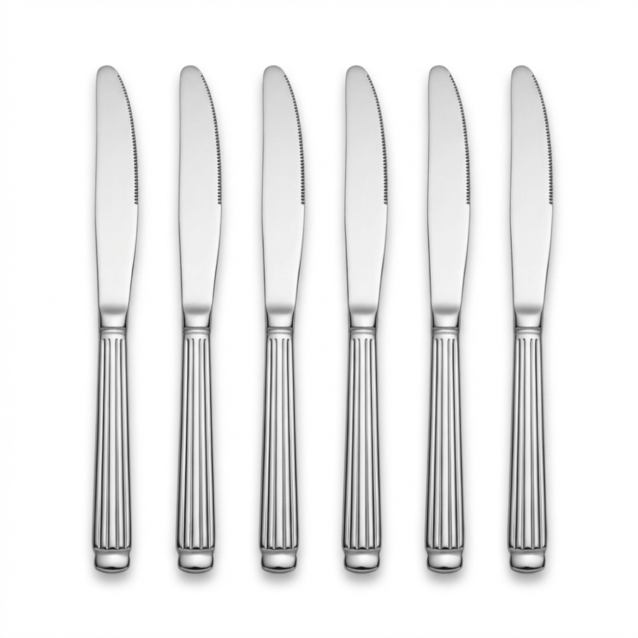 Large steel knife set, 6 pieces, striped