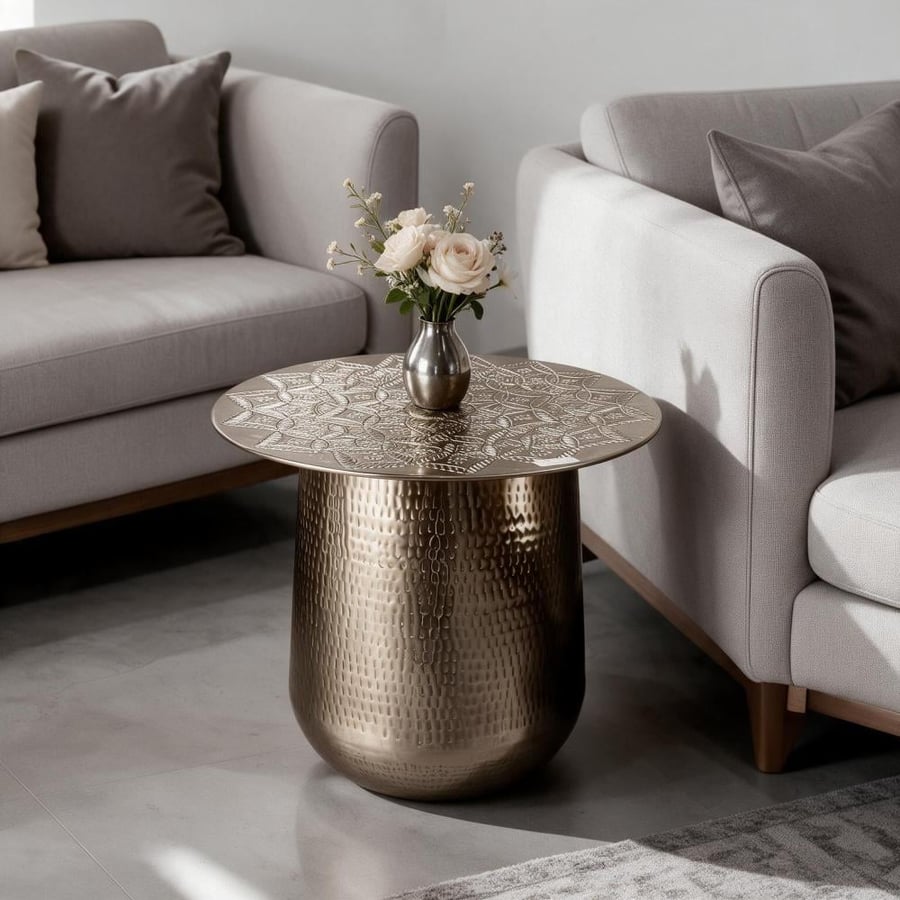 طاولة هندى معدن فضى مدور 59*57 سم