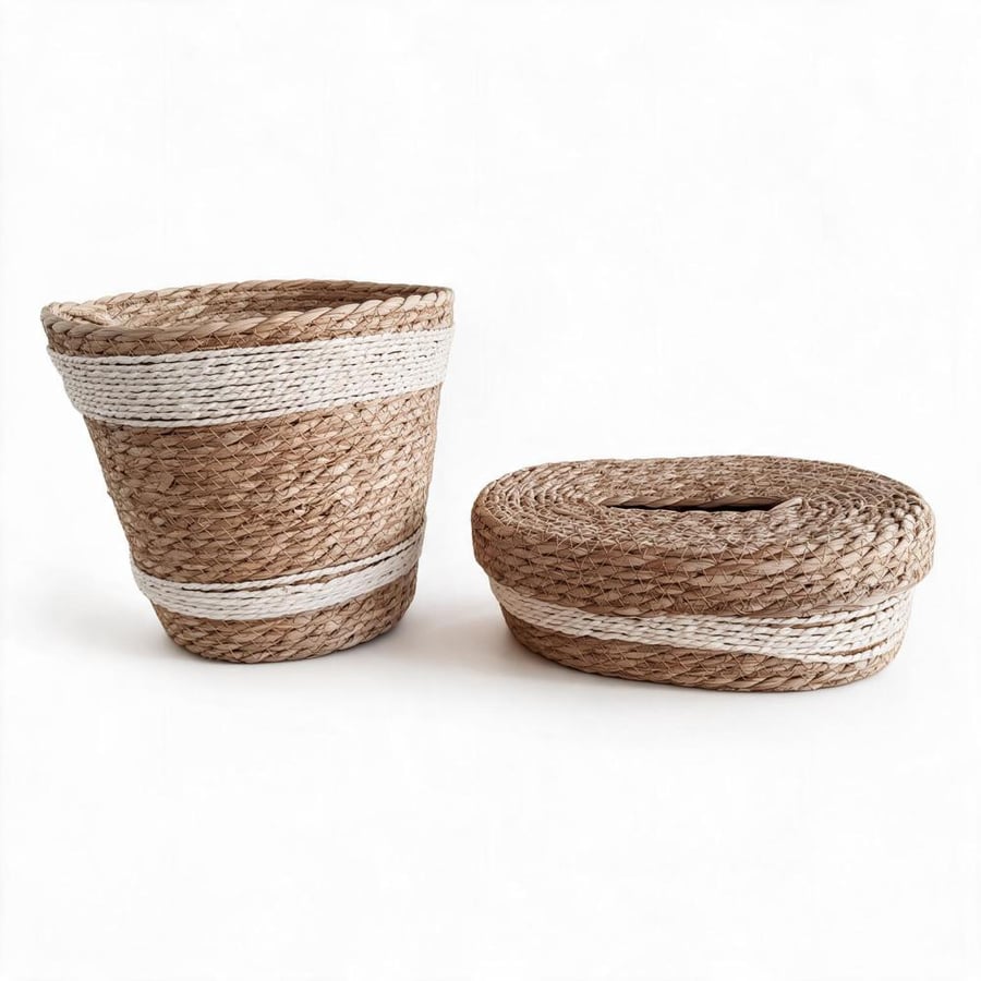طقم سلة بلدية خوص مع علبة مناديل