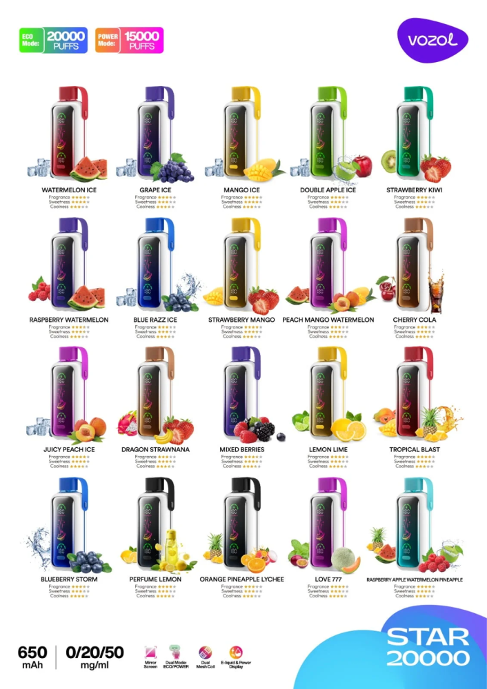 سحبة فوزول ستار 20000 سحبة فراولة كيوي VOZOL star 20000 Puffs strawber