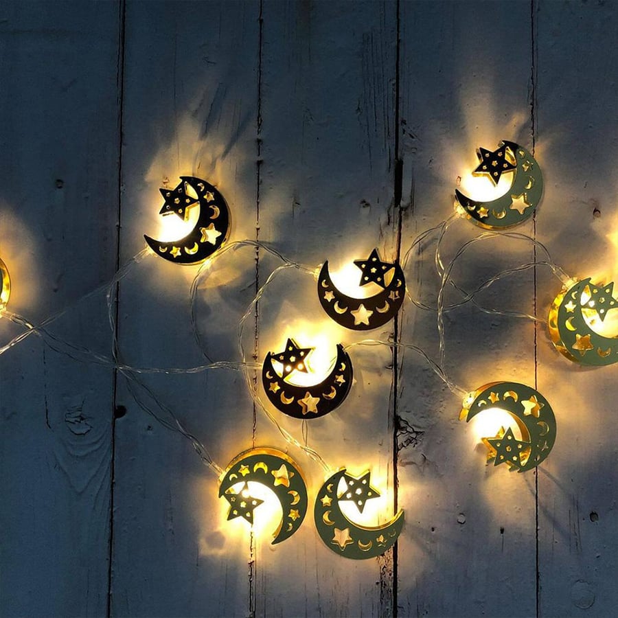 Decorative lights in the shape of stars and the moon