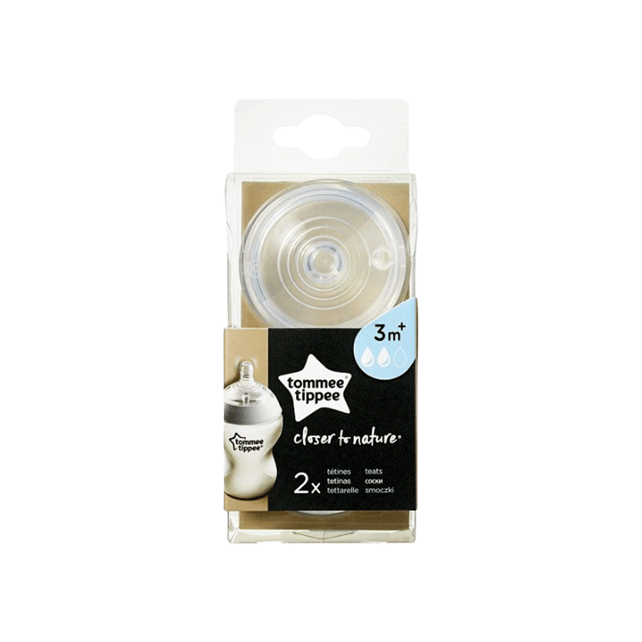 تومي تيبي حلمة رضاعة طبيعية  3+M عدد 2 حبة-TOMMEE TIPPEE MED FLOW TEATS 2 PCS 3M+