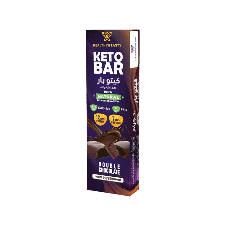 كيتو بار دبل شوكلت من هيلثي اند تيستي-HEALTHY & TASTY KETO BAR DOUBLE CHOCOLATE 60 GM