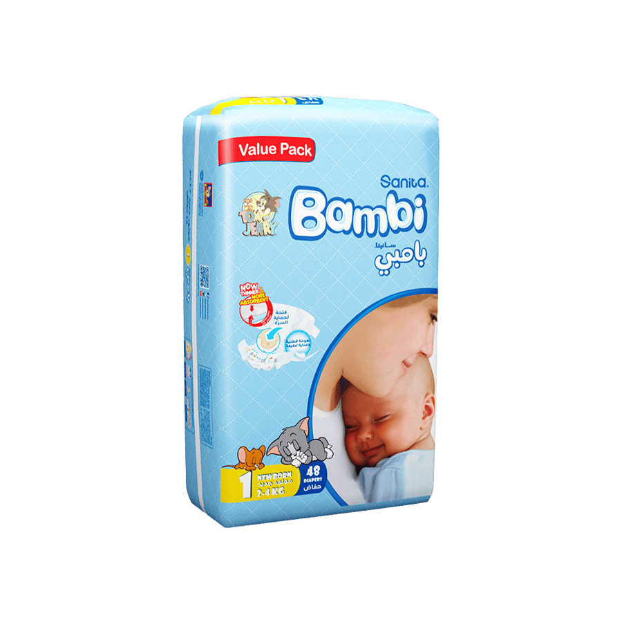 بامبي مواليد جدد حفاظات للأطفال  رقم 1 -48 حبة-BAMBI NEWBORN NO-1 48''