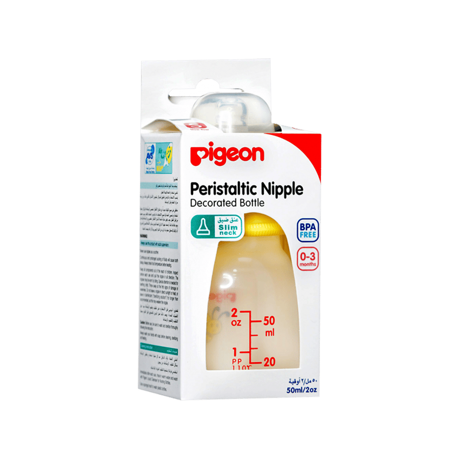 رضاعة بيريستالتيك نيبل برقبة رفيعة من بيجون 50مل-PIGEON PERISTALTIC NIPPLE D/BOTTLE 50 ML