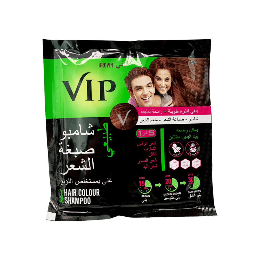 في اي بي شامبو ملون للشعر بني 20 مل-VIP HAIR COLOUR SHAMPOO BROWN 20 ML