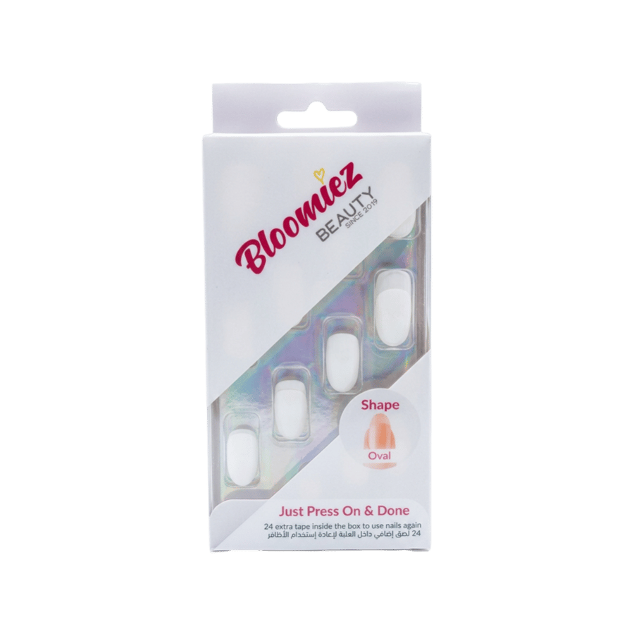 أظافر بلوميز اللاصقة، شكل بيضاوي، لون أبيض-BLOOMIEZ PRESS ON NAILS SHAPE OVAL WHITE