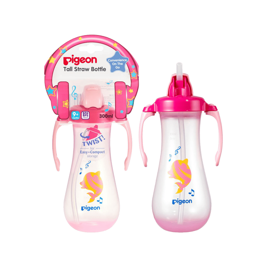 زجاجة بيجون عالية من القش وردية 300 مل-PIGEON TALL STRAW BOTTLE PINK 300ML