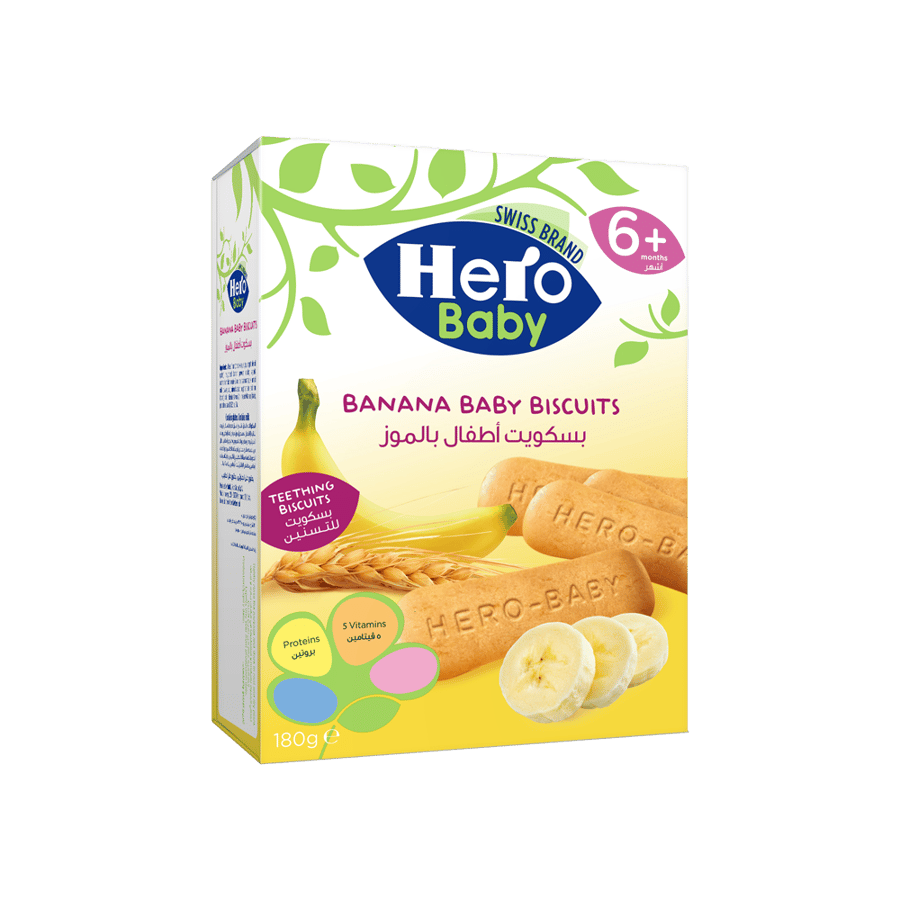 هيرو بيبي بسكوت بالموز 180 جرام-HERO BABY BISCUITS 180GM (BANANA)