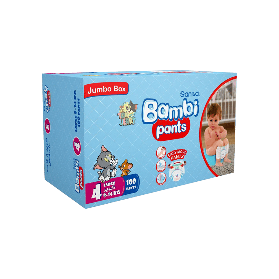 بامبي بانت جامبو رقم 4 - 100 قطعة-BAMBI PANTS JUMBO BOX NO-4 100PCS