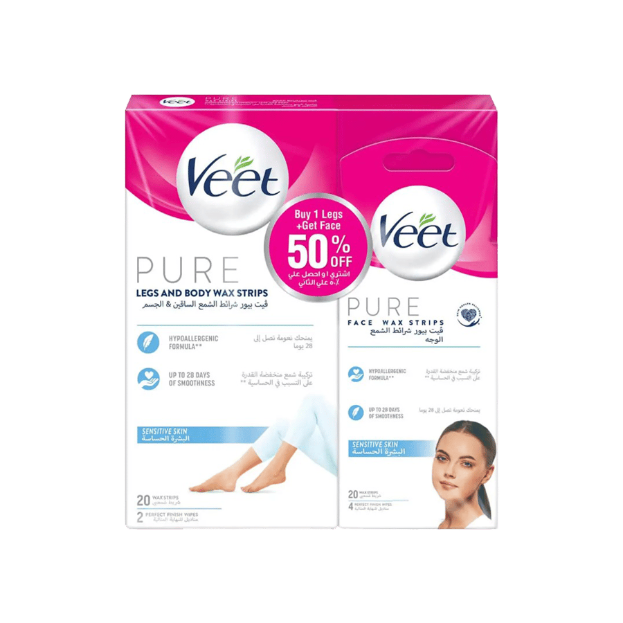 فيت بيور شرائط شمع للجسم 20+20-VEET PURE BODY WAX STRIPS 20''+20FACE W.STRIPS