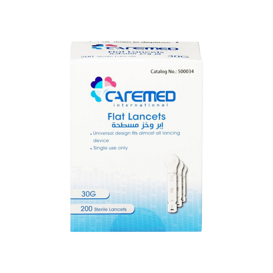 كيرميد إبرة وخز لقياس السكر  مسطحة 200 حبة-CAREMED FLAT LANCET 200''