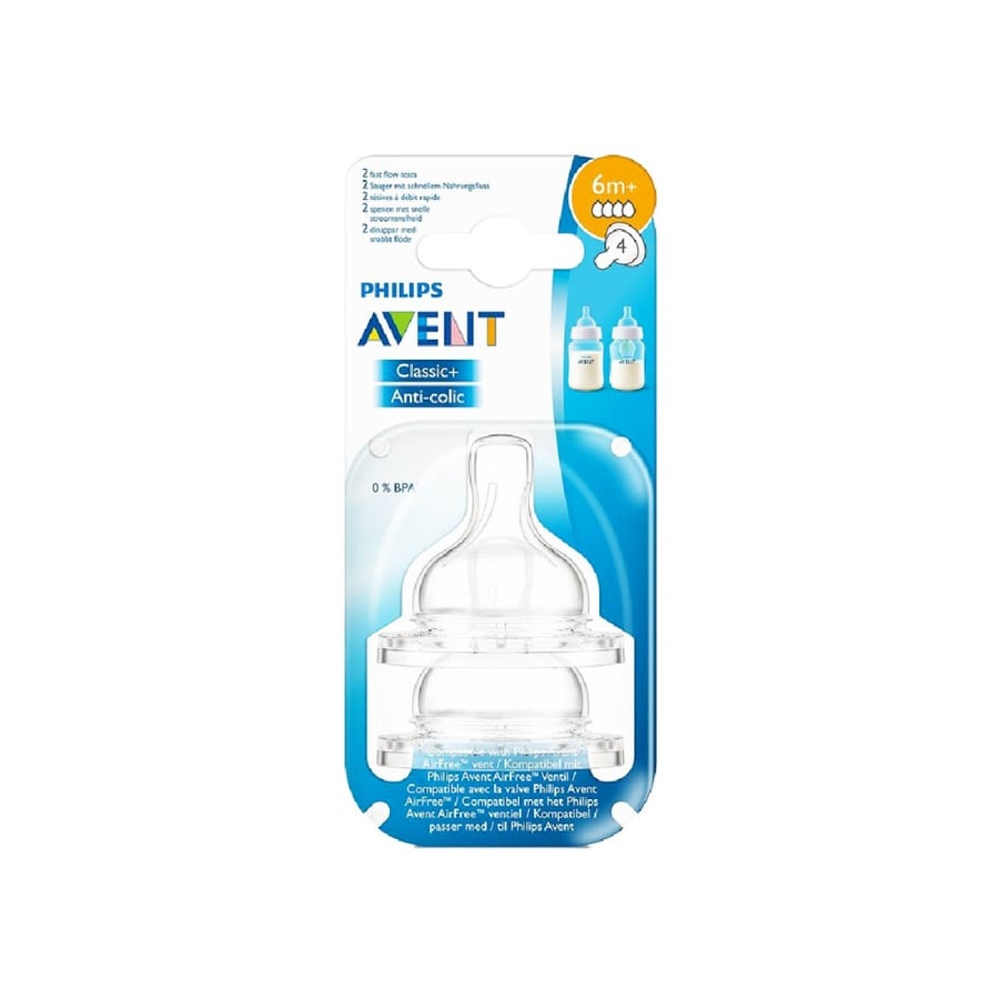 افنت كلاسيك حلمات مقاس 4(+6 شهور ) 2 قطعة-AVENT NIPPLE 6M+ SCF634/27
