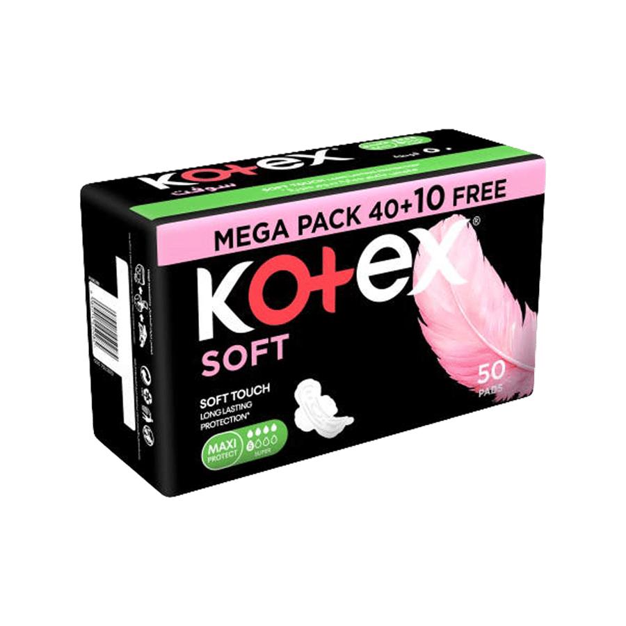 كوتكس سوفت تاتش ماكسي سوبر 50 فوطة صحية KOTEX SOFT TOUCH MAXI SUPER 50 PADS