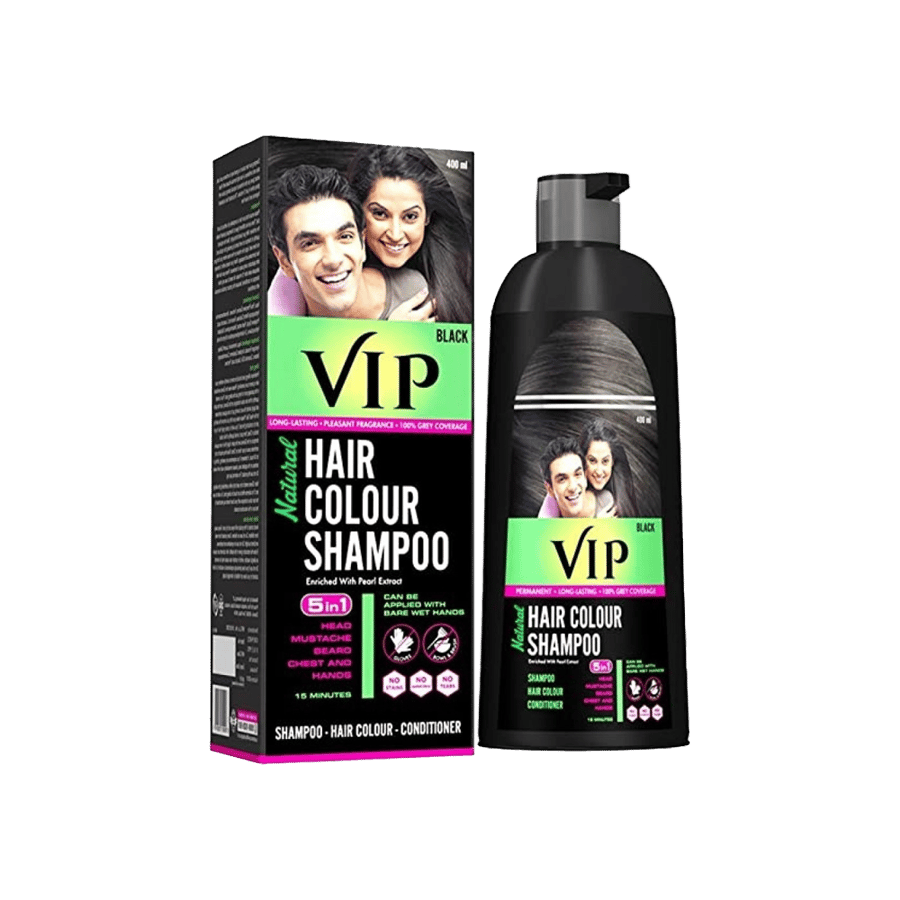في اي بي شامبو ملون للشعر اسود 180 مل-VIP HAIR COLOUR SHAMPOO BLACK 180 ML