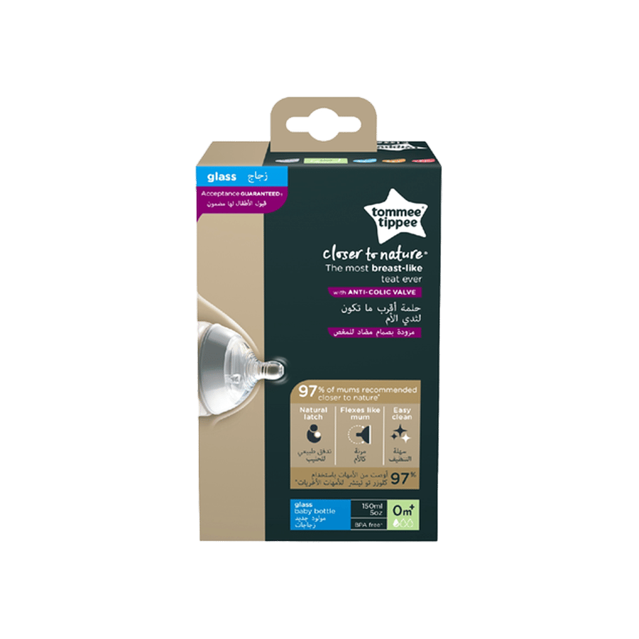 تومي تيب رضاعة الاطفال زجاجية 150 مل-TOMMEE TIPPEE FEEDING BOTTLE 150ML GLASS