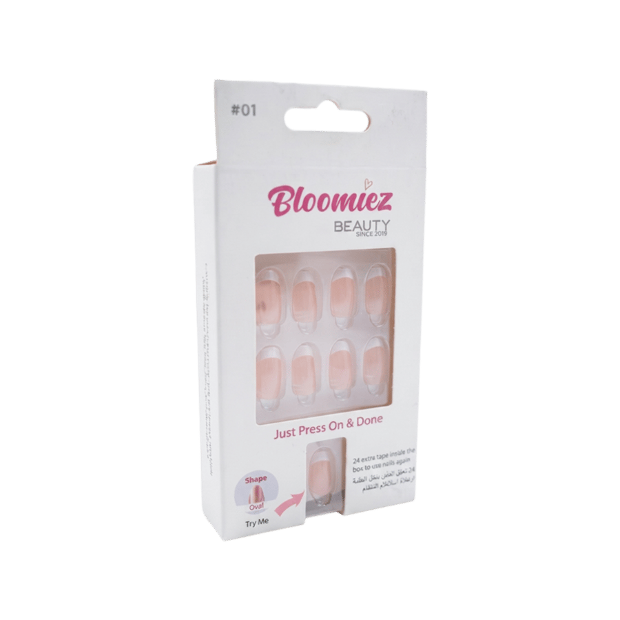 أظافر بلوميز اللاصقة، شكل بيضاوي فرنسي-BLOOMIEZ PRESS ON NAILS SHAPE OVAL FRENCH