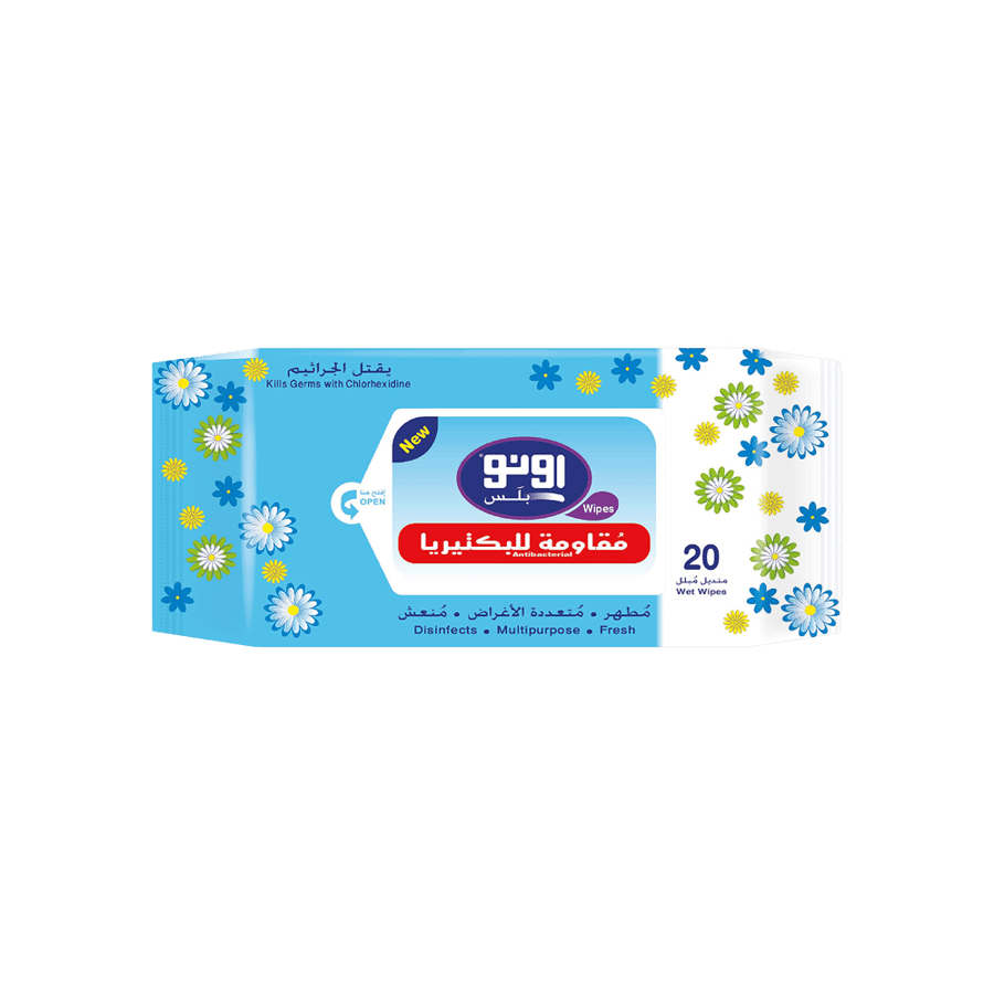 اونو مناديل مضادة للبكتيرياء 20 قطعة-UNO ANTIBACTERIAL WIPES 20PCS