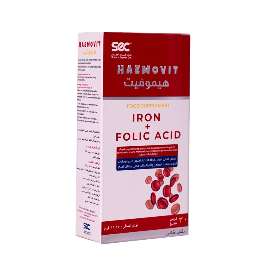 هيموفيت حديد، حمض الفوليك 30 قرصًا للمضغ-HAEMOVIT IRON, FOLIC ACID 30 CHEWABLE TABLETS