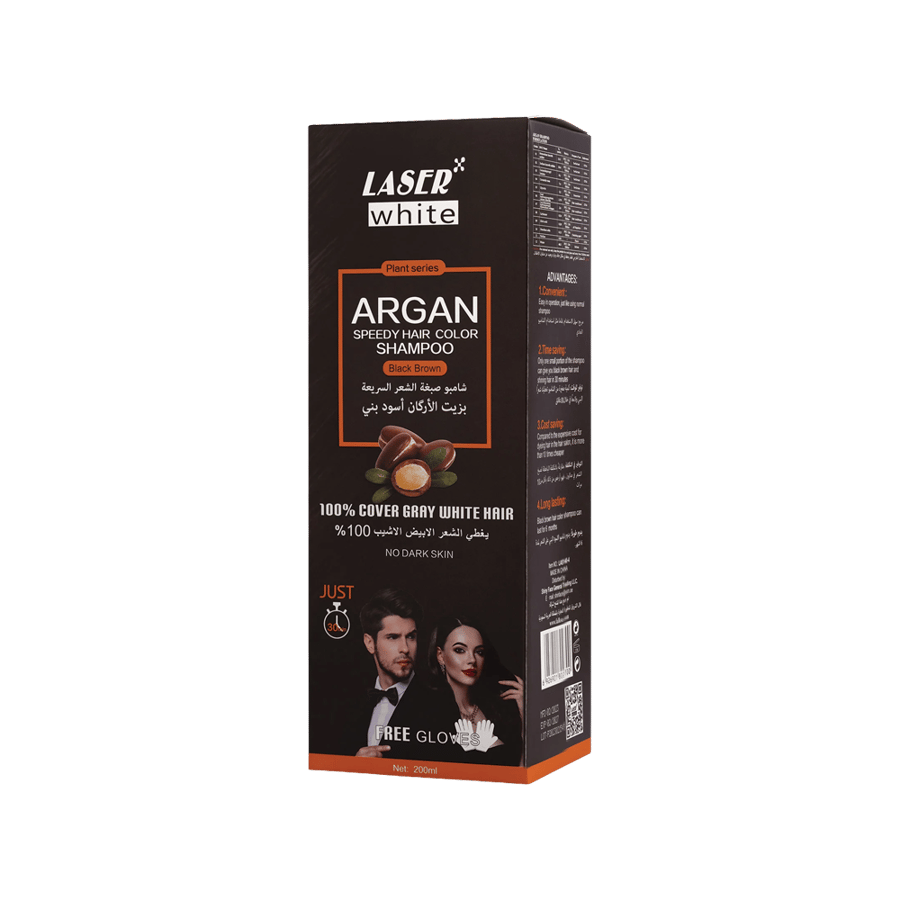 لازر ؤايت شامبؤ صبغة شعر بزيتالارغان اسؤد بنى-LASER WHITE ARGAN H/C SHAMPO 200 ML (BLACK BROWN)