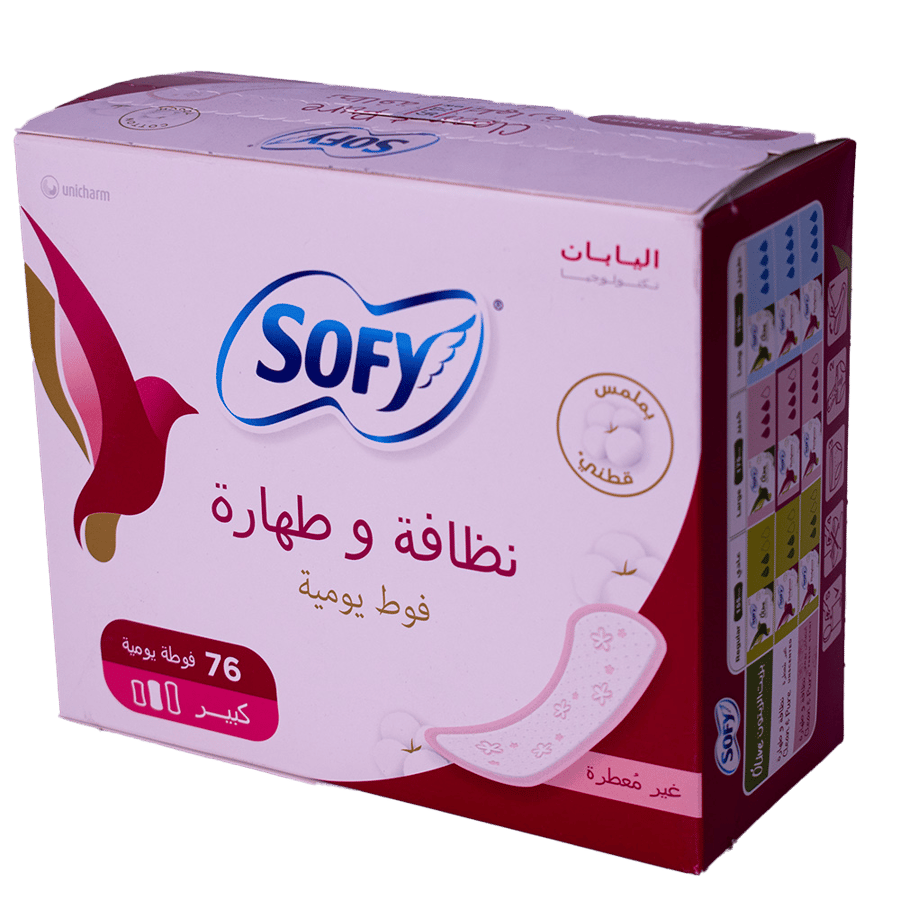 فوط صحية يومية نظيفة ونقية، مقاس كبير 76 (رائحة منعشة)-SOFY CLEAN & PURE PANTYLINERS LARGE 76' (FRESH SCENT)