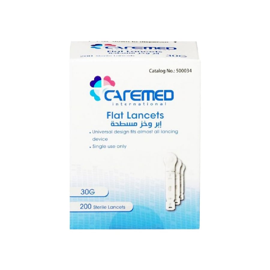 كيرميد إبرة وخز لقياس السكر  مسطحة 200 حبة-CAREMED FLAT LANCET 200''