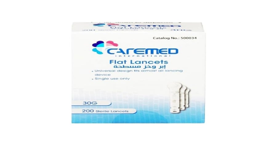 كيرميد إبرة وخز لقياس السكر  مسطحة 200 حبة-CAREMED FLAT LANCET 200''