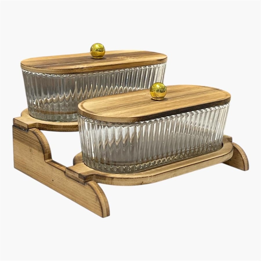 Presentation set glass stand wood