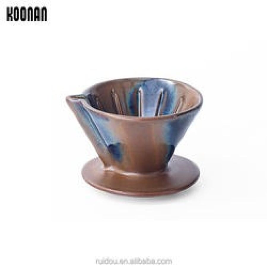قمع تقطير V60 سيراميك صناعة يدوية مقاس 01 بني مع ازرق لتحضير 1-2 كوب