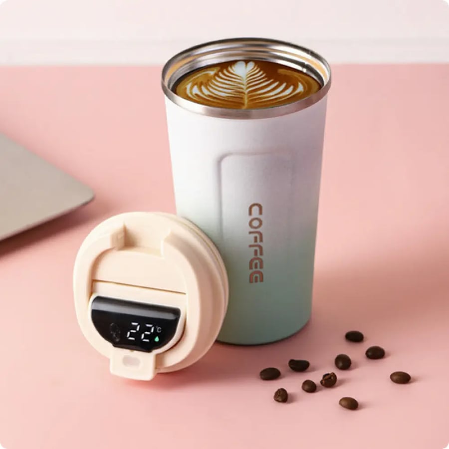 كوب حافظ للحرارة ذكي مع شاشة عرض 12Oz فيروزي متدرج فولاذ مقاوم للصدأ