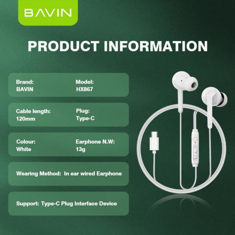 سماعات تايب سي BAVIN HX867