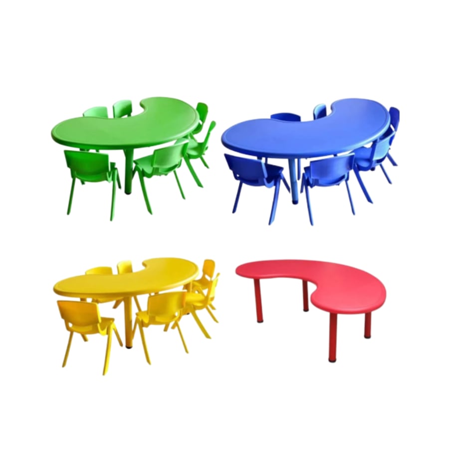 Hilal-shaped table, single level, plastic