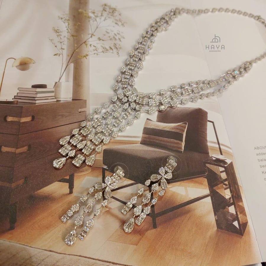 طقم فاخر مطلي ومزين بالزريكون الفاخر (عقد تشوكر + حلق) بدون وزن