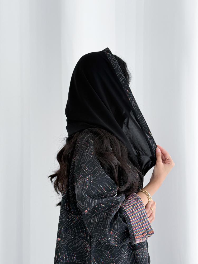 87# عباية قماش جاكار  قصة نص كلوش مع طرحة بطرف
