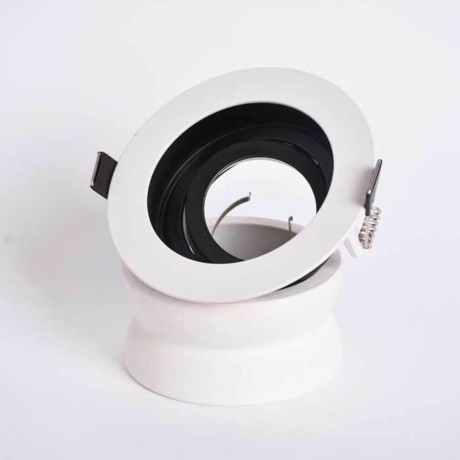 Siera Round Adjustable Spotlight Frame – 10 cm, White with Black Reflector (Model H700)