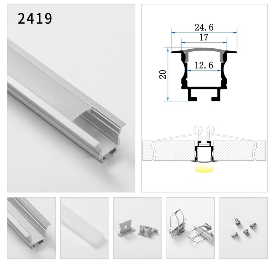 Recessed aluminum profile with lip 2.4 cm 2419