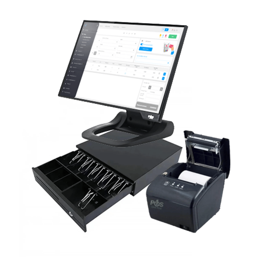 بكج جهاز كاشير one pos core i5 مع طابعة فواتير حرارية onepos usb ودرج كاشير مع الباقة الاقصادية من برنامج اصل المحاسبي