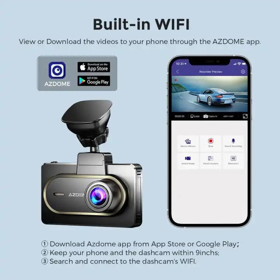 ازدوم داش كام مع واي فاي وتطبيق Azdome Dash Cam WiFi Amazon Noon جرير