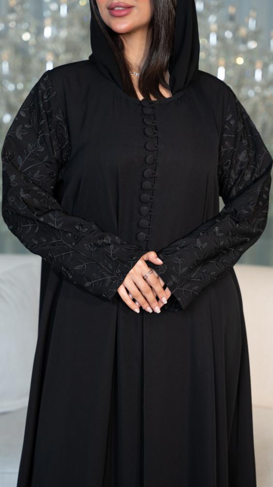 Embroidered abaya with fabric zipper
