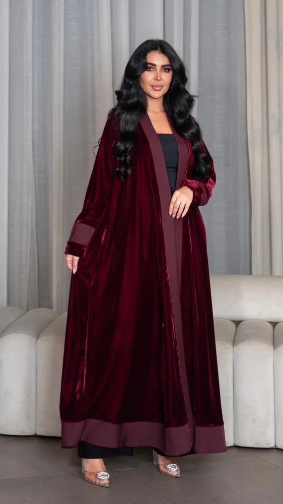 Velvet abaya in burgundy color