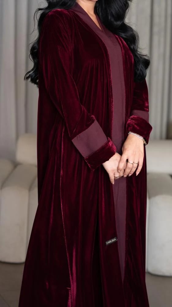 Velvet abaya in burgundy color