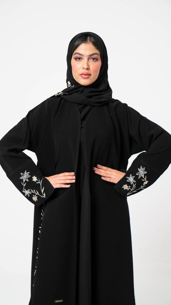 A-line abaya with floral embroidery