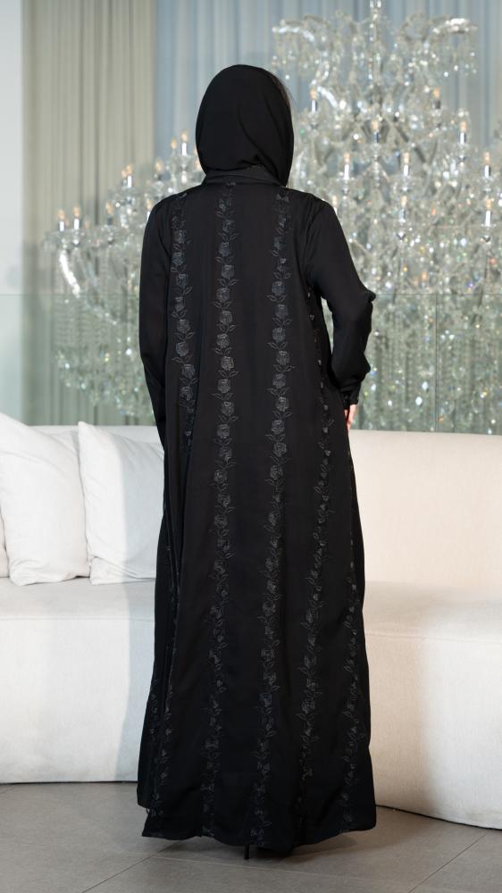Aabaya with blazer cut, embroidered with vertical floral pattern