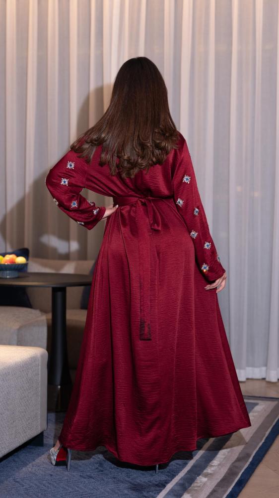 Maroon dress with silver design