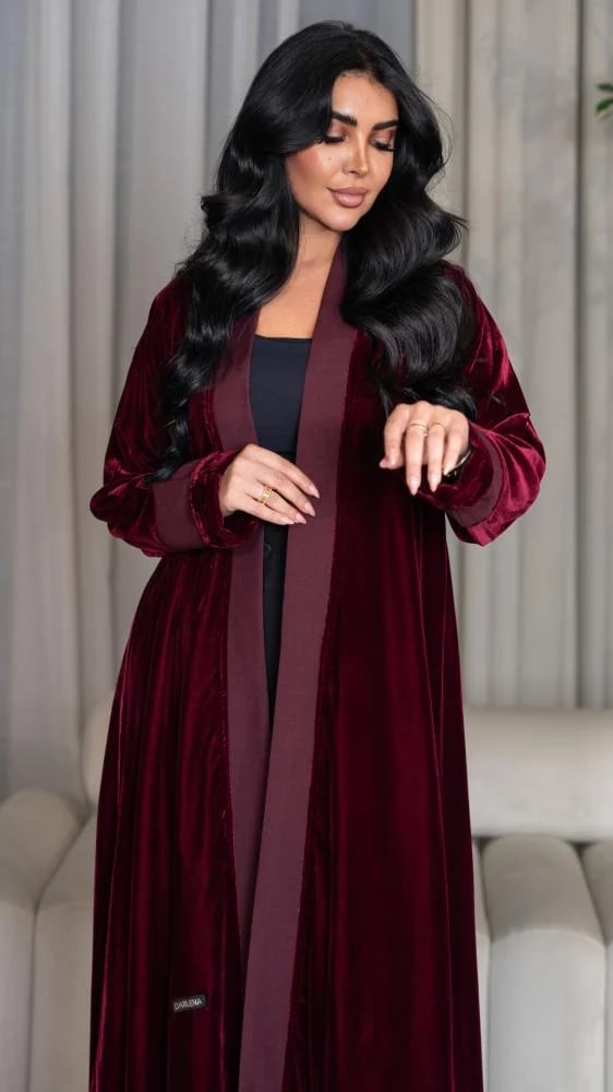 Velvet abaya in burgundy color