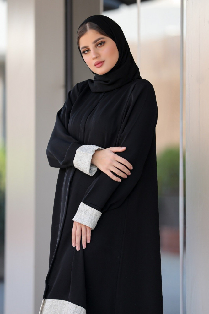 عبايه بأكمام بيج من خامة اللينن