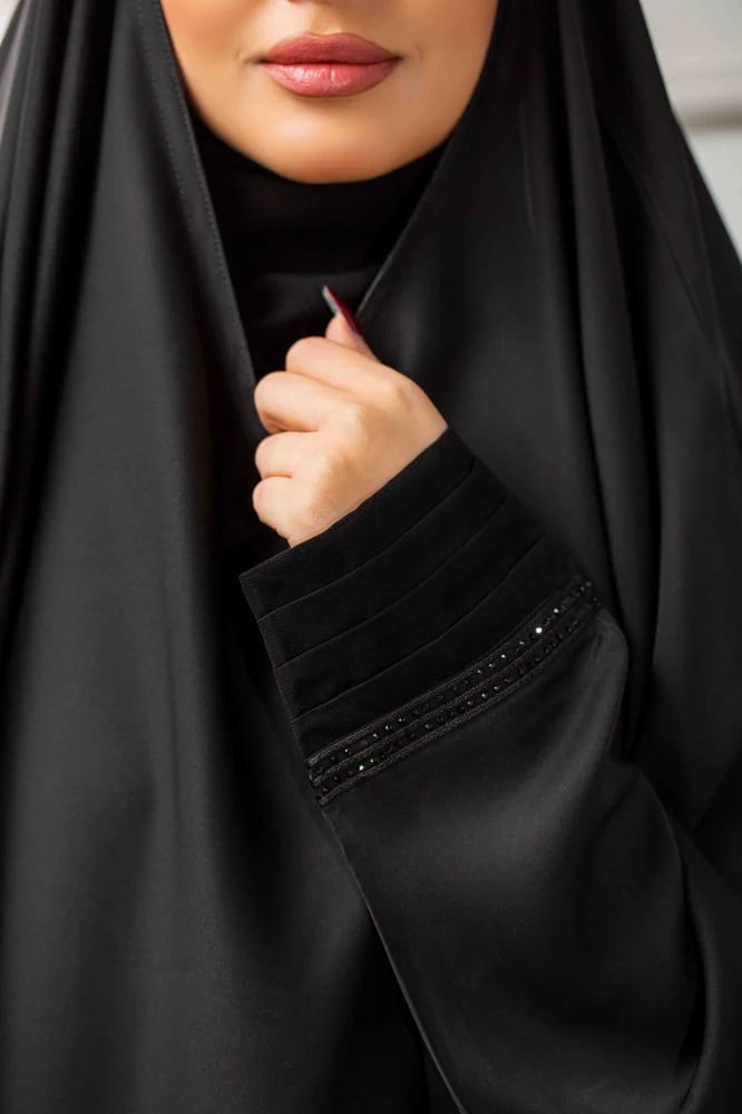 عباية رأس ب اكمام شيفون وكرستال