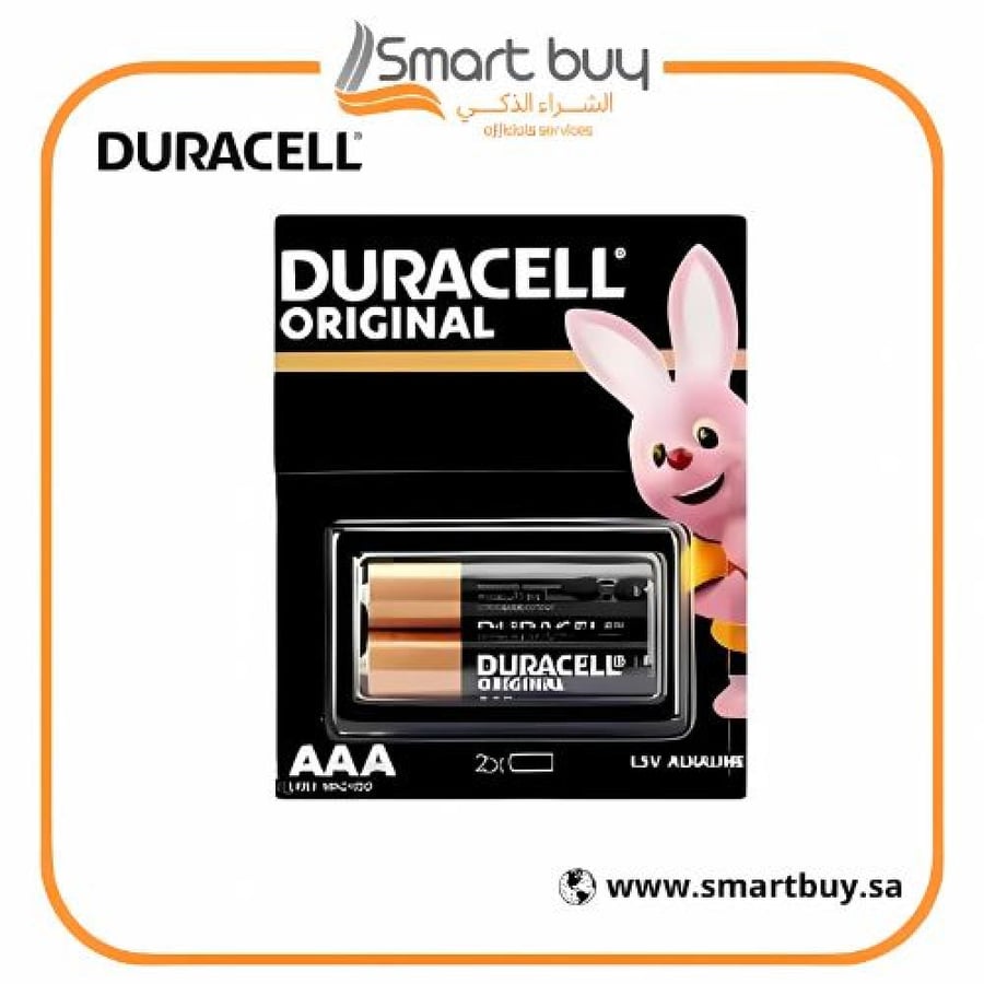 بطاريات دوراسيل AAA أصلية (Duracell AAA Alkaline Batteries LR03 – Pack of 2) – طاقة موثوقة للأجهزة الصغيرة