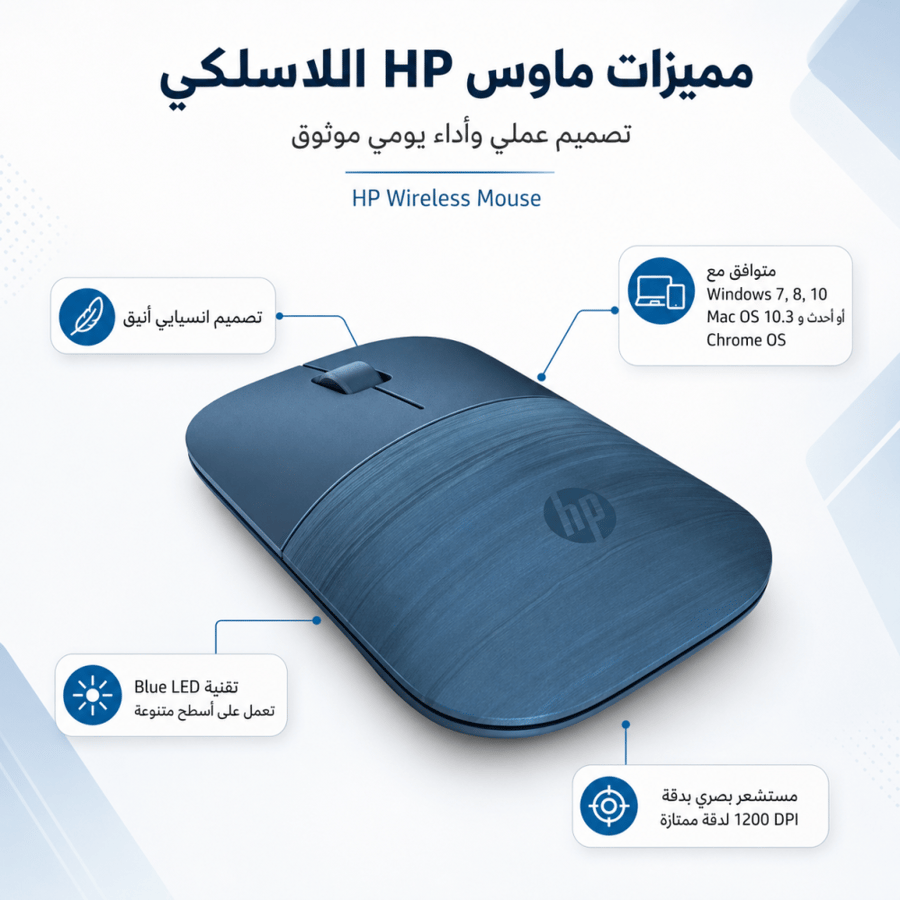ماوس HP Z3700 لاسلكي – Lumiere Blue | تصميم نحيف + أداء ذكي